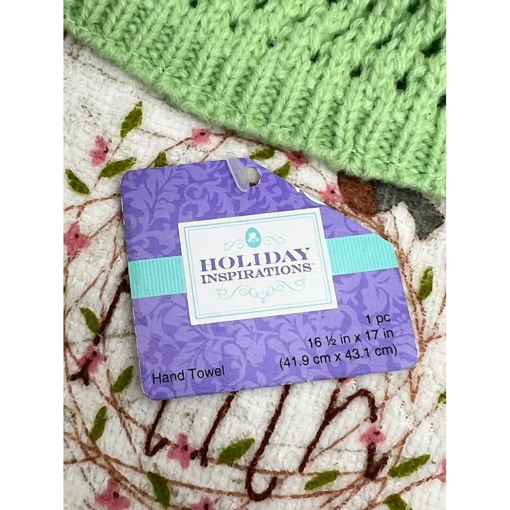 Holiday Inspirations Easter Hanging Hand Towel Faith Bunny Floral Green Crochet